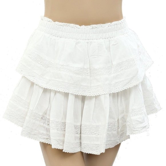 Loveshackfancy Ruffle Mini Skirt Lace Antique White Cotton Tiered Beach M - Picture 5 of 7